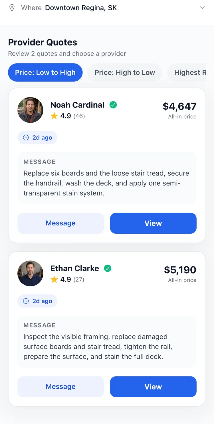 Comparing quotes from two local providers