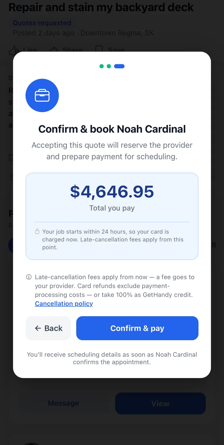 The confirm-and-pay screen showing a single total before booking.